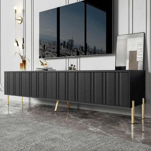 Móvel de TV 190x38x48 cm - pés dourados, design moderno - Preto
