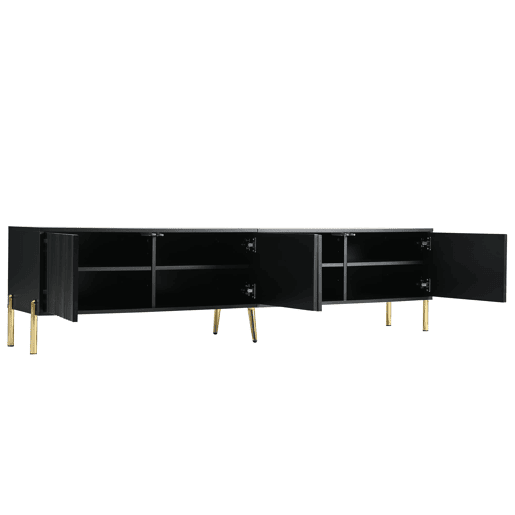 Móvel de TV 190x38x48 cm - pés dourados, design moderno - Preto