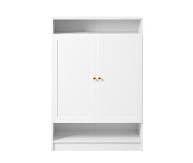 Zapatero moderno 73x34x109 cm - con estantes ajustables, 2 puertas, tiradores dorados - blanco
