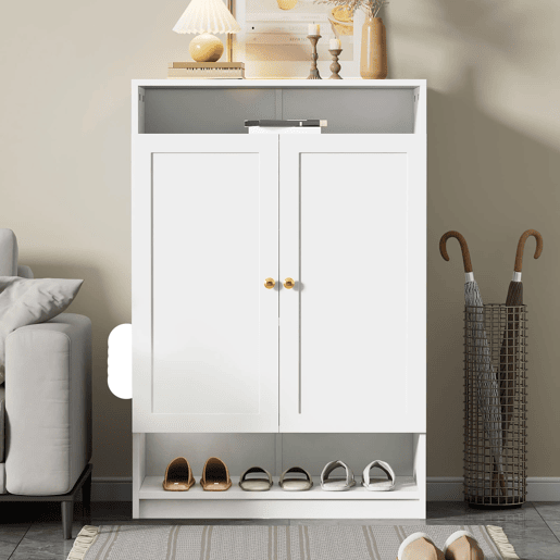 Sapateira moderna 73x34x109 cm - com prateleiras ajustáveis, 2 portas, puxadores dourados - branca Sapateira moderna 73x34x109 cm - com prateleiras ajustáveis, 2 portas, puxadores dourados - branca