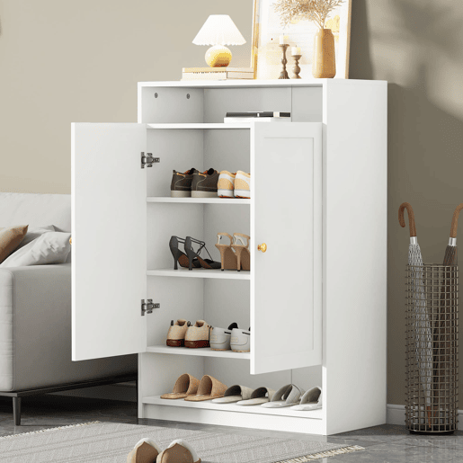 Sapateira moderna 73x34x109 cm - com prateleiras ajustáveis, 2 portas, puxadores dourados - branca Sapateira moderna 73x34x109 cm - com prateleiras ajustáveis, 2 portas, puxadores dourados - branca