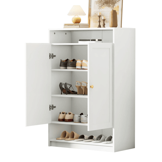 Sapateira moderna 73x34x109 cm - com prateleiras ajustáveis, 2 portas, puxadores dourados - branca Sapateira moderna 73x34x109 cm - com prateleiras ajustáveis, 2 portas, puxadores dourados - branca