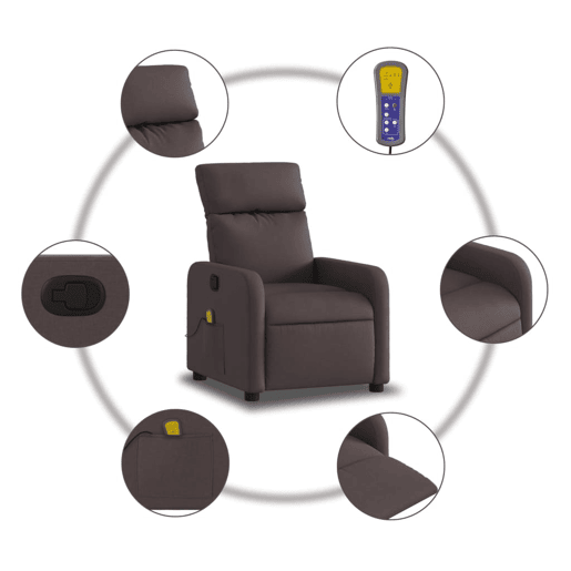 Poltrona de massagens reclinável - Poltrona relax tecido castanho-escuro