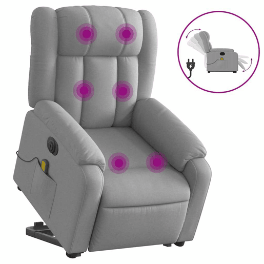 Poltrona elétrica reclinável massagens - Poltrona relax tecido cinzento-claro