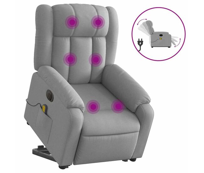 Sillón de masaje eléctrico reclinable - sillón relax elevable tela gris claro