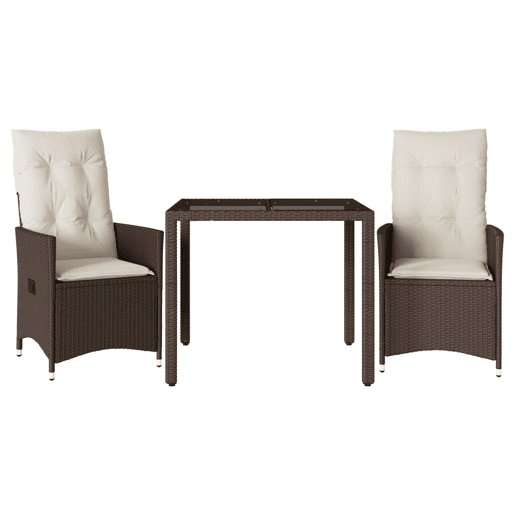 3 pcs conjunto bistrô - cadeiras de jardim - Cadeiras de exterior com almofadões vime PE castanho