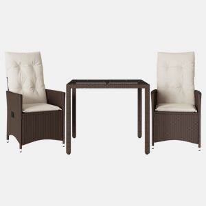 3 pcs conjunto bistrô - cadeiras de jardim - Cadeiras de exterior com almofadões vime PE castanho