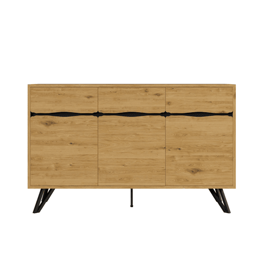 Aparador com 3 portas - Design moderno, grande capacidade de armazenamento, estável - Preto, Madeira