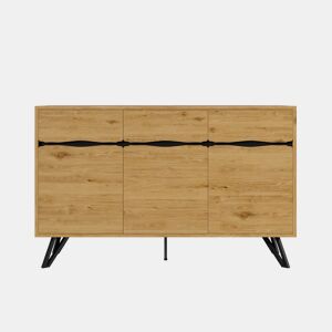 Aparador com 3 portas - Design moderno, grande capacidade de armazenamento, estável - Preto, Madeira