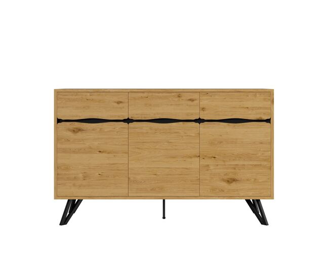 Aparador 3 puertas - diseño moderno, gran capacidad de almacenamiento, estable - negro, madera