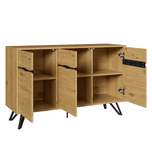 Aparador com 3 portas - Design moderno, grande capacidade de armazenamento, estável - Preto, Madeira
