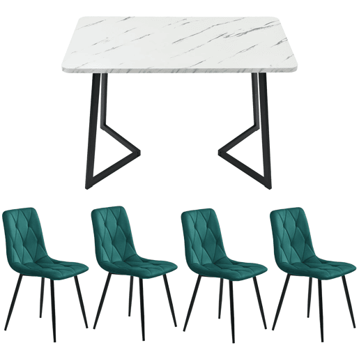 Conjunto de sala de jantar 117x68cm - Mesa retangular moderna com 4 cadeiras, cadeira de cozinha verde, pernas pretas