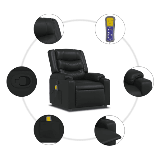 Poltrona de massagens reclinável - Poltrona relax couro artificial preto