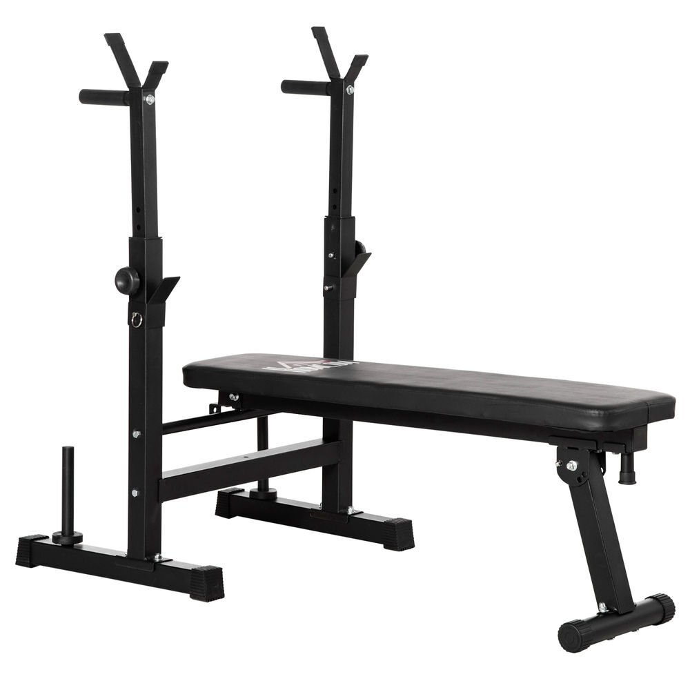 Homcom banco de musculación multifuncional plegable, banco de pesas, press banca con soporte para barras ajustable y estación de dips, carga 220 kg, para entrenamiento completo en casa gimnasio