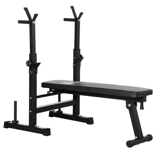 HOMCOM Banco de Musculação Multifuncional Dobrável Banco de Pesos com Suporte para Barras Ajustável e Estação de Dips Carga 150 kg para Treino Completo em Casa ou Ginásio