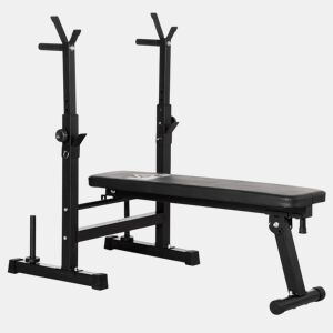 HOMCOM Banco de Musculação Multifuncional Dobrável Banco de Pesos com Suporte para Barras Ajustável e Estação de Dips Carga 150 kg para Treino Completo em Casa ou Ginásio