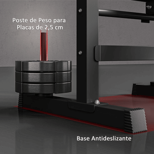HOMCOM Banco de Musculação Multifuncional Dobrável Banco de Pesos com Suporte para Barras Ajustável e Estação de Dips Carga 150 kg para Treino Completo em Casa ou Ginásio