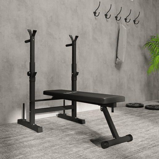 HOMCOM Banco de Musculação Multifuncional Dobrável Banco de Pesos com Suporte para Barras Ajustável e Estação de Dips Carga 150 kg para Treino Completo em Casa ou Ginásio