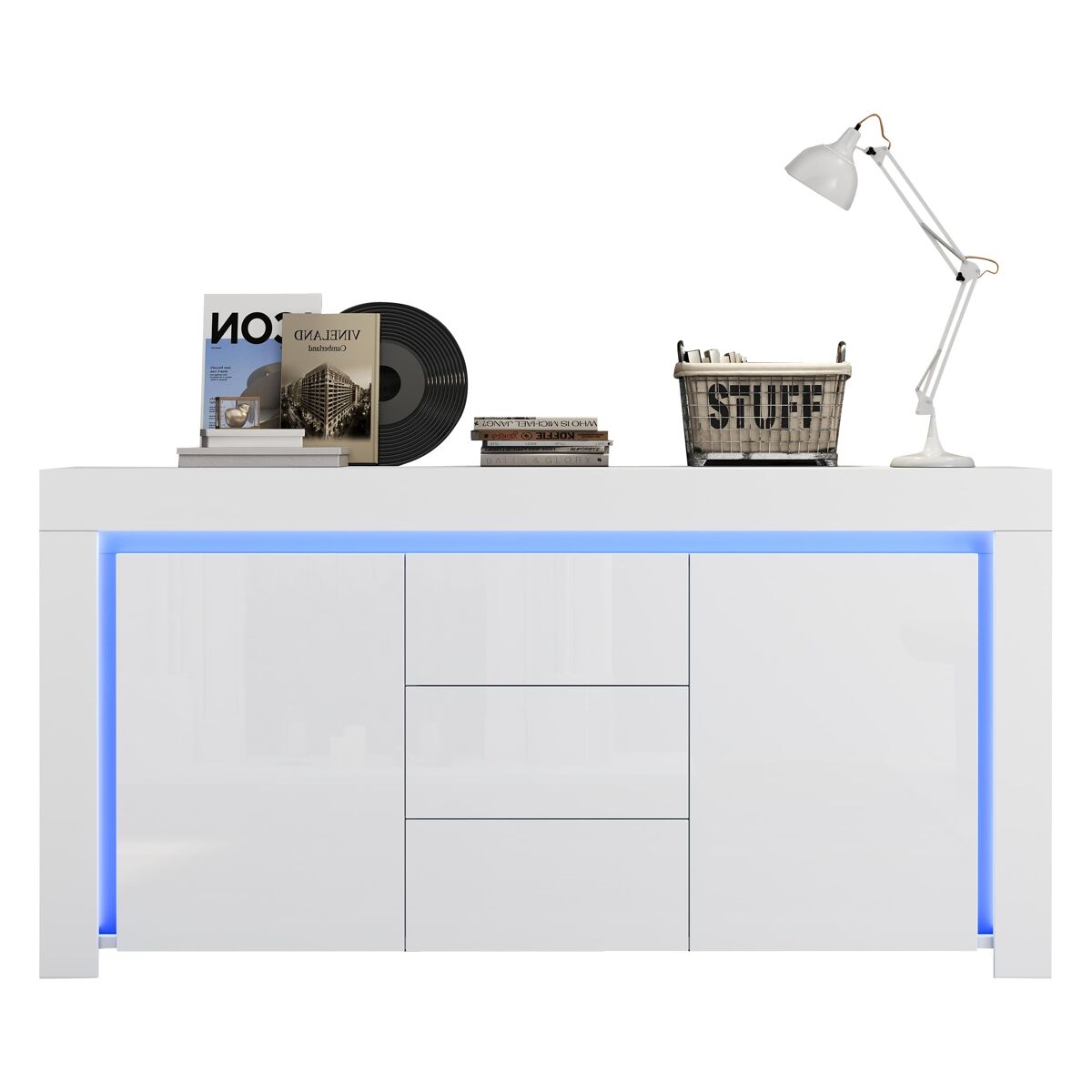 Aparador 140x40x65 cm - 3 cajones, 2 puertas, con led - blanco