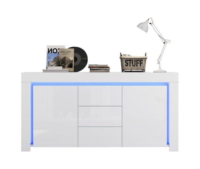 Aparador 140x40x65 cm - 3 cajones, 2 puertas, con led - blanco
