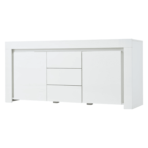 Aparador 140x40x65 cm - 3 gavetas, 2 portas, com LED - Branco