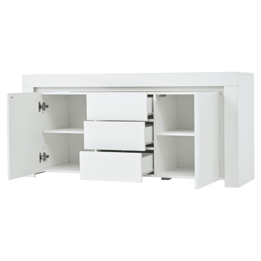 Aparador 140x40x65 cm - 3 gavetas, 2 portas, com LED - Branco