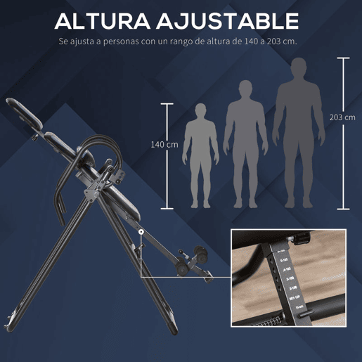 HOMCOM Mesa de Inversão Dobrável com Rodas Banco de Inversão Ajustável em Altura e Ângulo com Apoio Lombar para Aliviar as Costas Capacidade 110 kg Aço 32x71x145 cm Preto e Azul