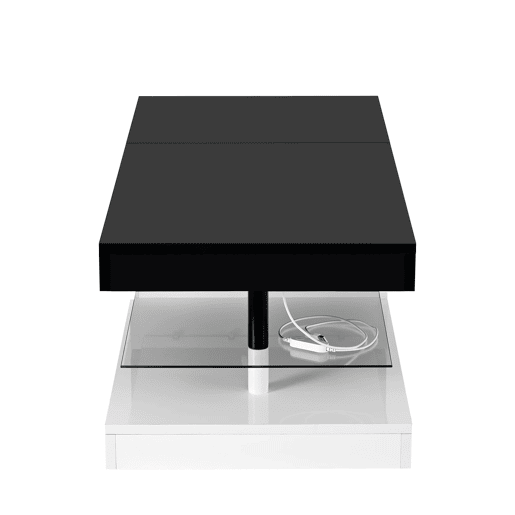 Mesa de centro 90x45x35,5 cm - Iluminação LED, controlo por aplicação e Bluetooth, superfície brilhante - Preto-Branco