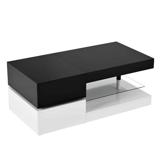 Mesa de centro 90x45x35,5 cm - Iluminação LED, controlo por aplicação e Bluetooth, superfície brilhante - Preto-Branco