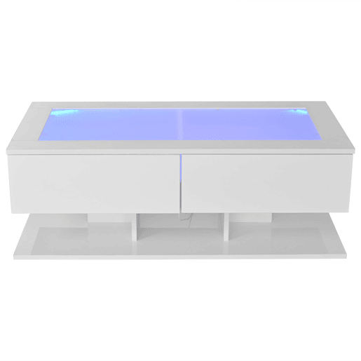 Mesa de centro 100x50x35 cm - Sofá com gavetas, mesa com LED e vidro - Branco Mesa de centro 100x50x35 cm - Sofá com gavetas, mesa com LED e vidro - Branco