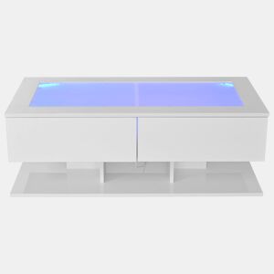Mesa de centro 100x50x35 cm - Sofá com gavetas, mesa com LED e vidro - Branco