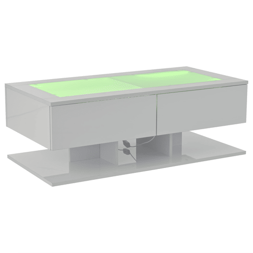 Mesa de centro 100x50x35 cm - Sofá com gavetas, mesa com LED e vidro - Branco Mesa de centro 100x50x35 cm - Sofá com gavetas, mesa com LED e vidro - Branco