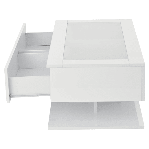 Mesa de centro 100x50x35 cm - Sofá com gavetas, mesa com LED e vidro - Branco Mesa de centro 100x50x35 cm - Sofá com gavetas, mesa com LED e vidro - Branco