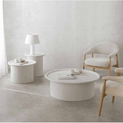 Mesa de centro 48 diâmetro cor cimento branco de poliresina