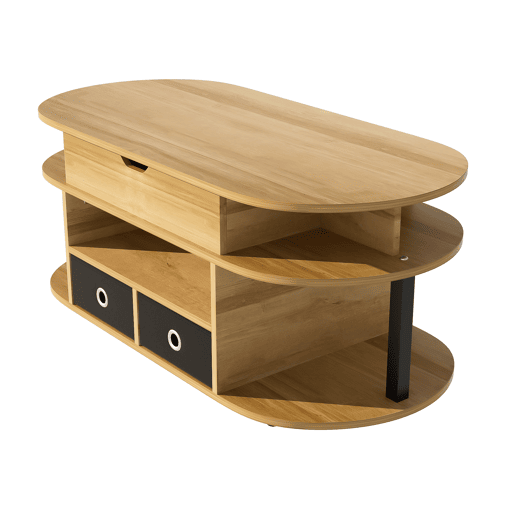 Mesa de centro moderna - Função elevável, com arrumação e gavetas em tecido preto - Madeira