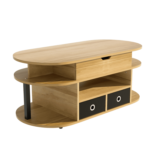 Mesa de centro moderna - Função elevável, com arrumação e gavetas em tecido preto - Madeira