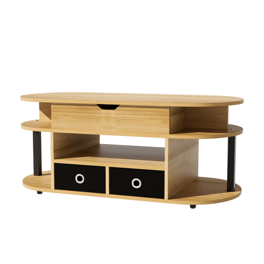 Mesa de centro moderna - Função elevável, com arrumação e gavetas em tecido preto - Madeira
