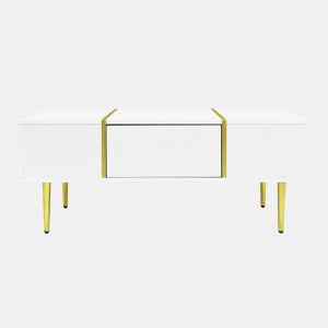 Mesa de centro 100 cm - moderna e simples, com 2 gavetas - Branca