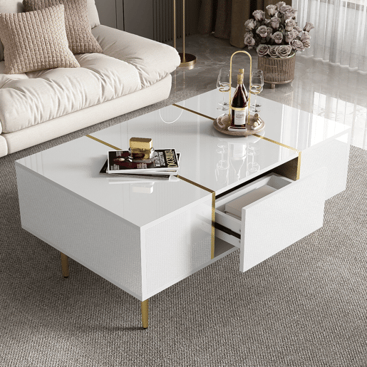 Mesa de centro 100 cm - moderna e simples, com 2 gavetas - Branca Mesa de centro 100 cm - moderna e simples, com 2 gavetas - Branca