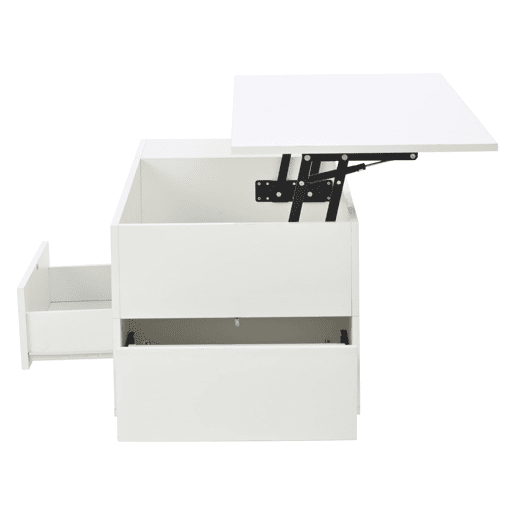 Mesa de centro 100x50x45 cm - Sofá com 2 bancos, 2 gavetas, LED, altura ajustável - Branco