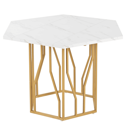 Conjunto de mesa e cadeiras 5 peças - Mesa hexagonal de mármore + 4 cadeiras de veludo preto - Dourado