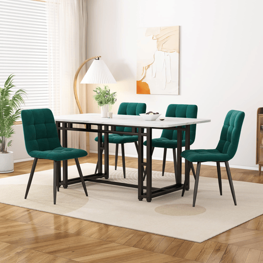 Conjunto de sala de jantar 120x70cm - mesa preta com 4 cadeiras - veludo verde escuro - pernas pretas
