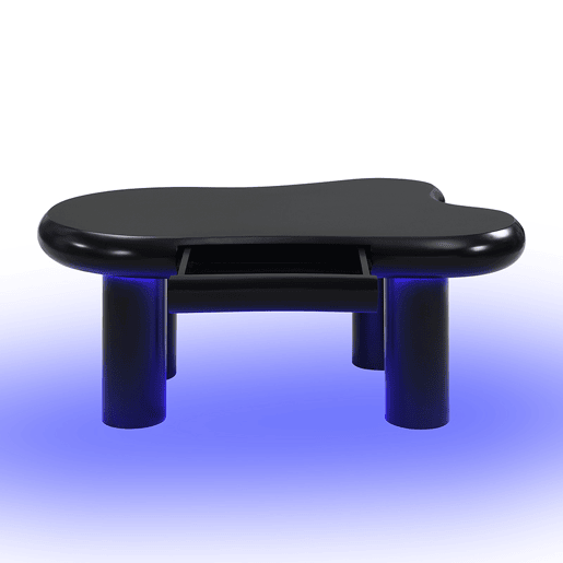 Mesa de centro - Formato nuvem - Com iluminação LED de 16 cores - Com gaveta - Preta