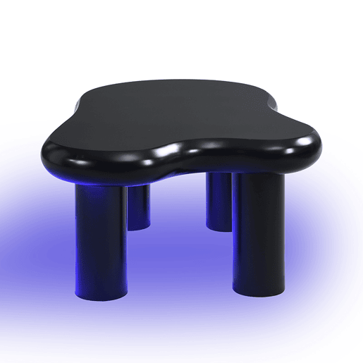 Mesa de centro - Formato nuvem - Com iluminação LED de 16 cores - Com gaveta - Preta