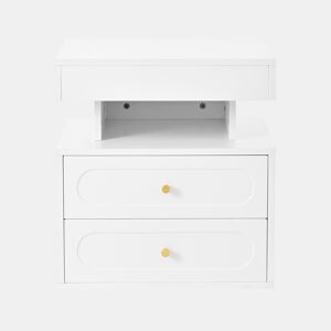 Mesa de cabeceira 50x40x60 cm - 2 gavetas, 1 espaço aberto, LED - Branco