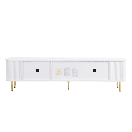 Móvel de TV 160 cm - Com gavetas, cantos arredondados, design ondulado nas laterais, puxadores e pés dourados - Branco