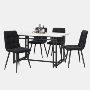 Conjunto de sala de jantar 120x70cm - Mesa moderna com 4 cadeiras de veludo preto, pernas de ferro preto