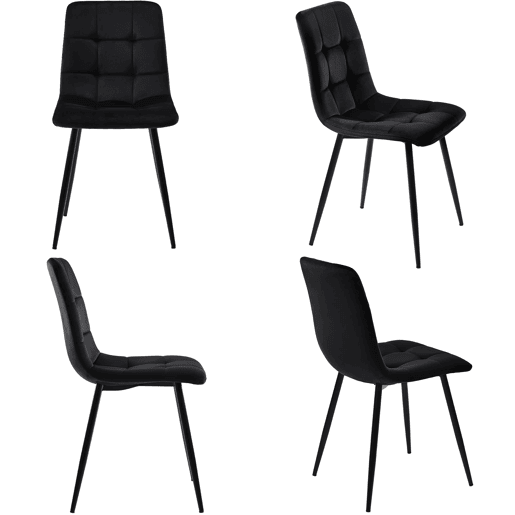 Conjunto de sala de jantar 120x70cm - Mesa moderna com 4 cadeiras de veludo preto, pernas de ferro preto