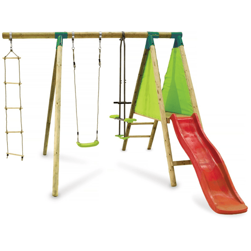 Conjunto de brinquedos em madeira Kida - Com 1 escorrega - 1 baloiço - 1 baloiço frente a frente - 1 berço.
