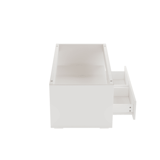 Mesa de centro 100x50x40 cm u2013 LED, 2 gavetas, design de dupla camada, vidro, alto brilho u2013 Branco
